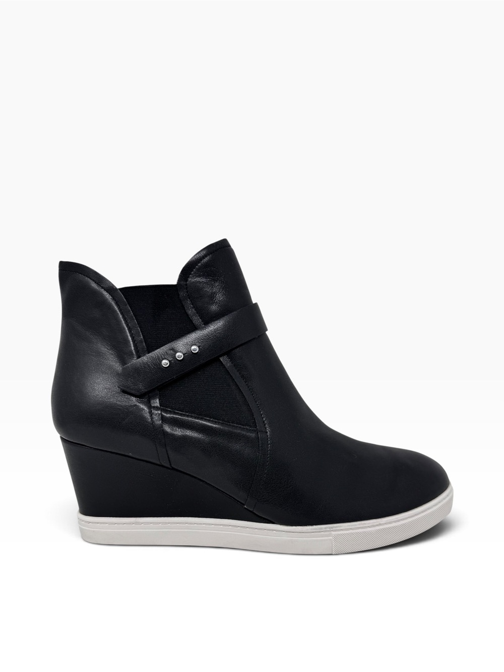 Linea Paolo Freshton High Top Women Leather Wedge Sneaker Bootie Size 12M Black